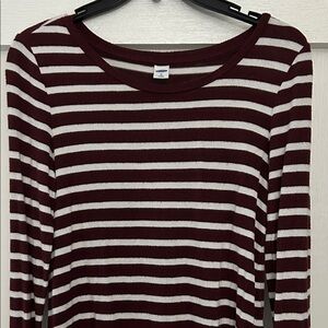 Old Navy Maroon and White Striped Long Sleeve Top